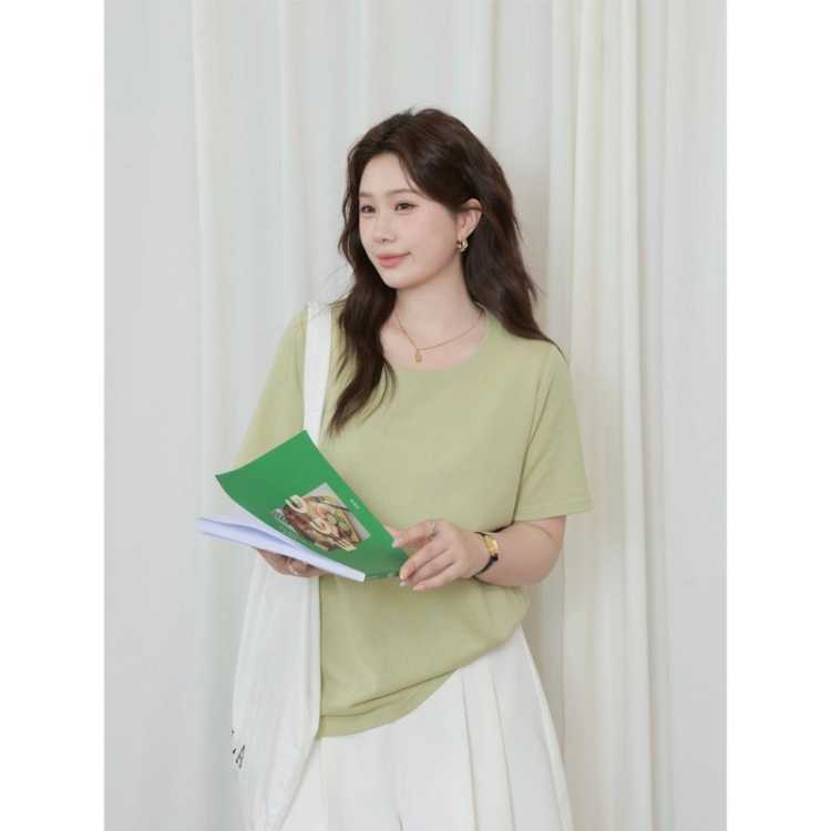 大婉酱 【十色棉T】微胖大码新疆长绒棉26夏新女宽松显瘦休闲短袖T恤
