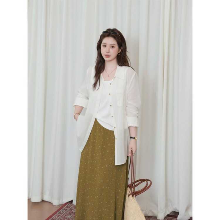 大婉酱 【糖果色纯棉衬衫】聚会通勤提花轻透衬衣26夏新女百搭宽松外套