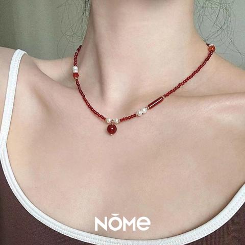 诺米美物 红玛瑙项链女淡水珍珠朱雀复古轻奢高级感串珠锁骨链情人节礼物 图片 1