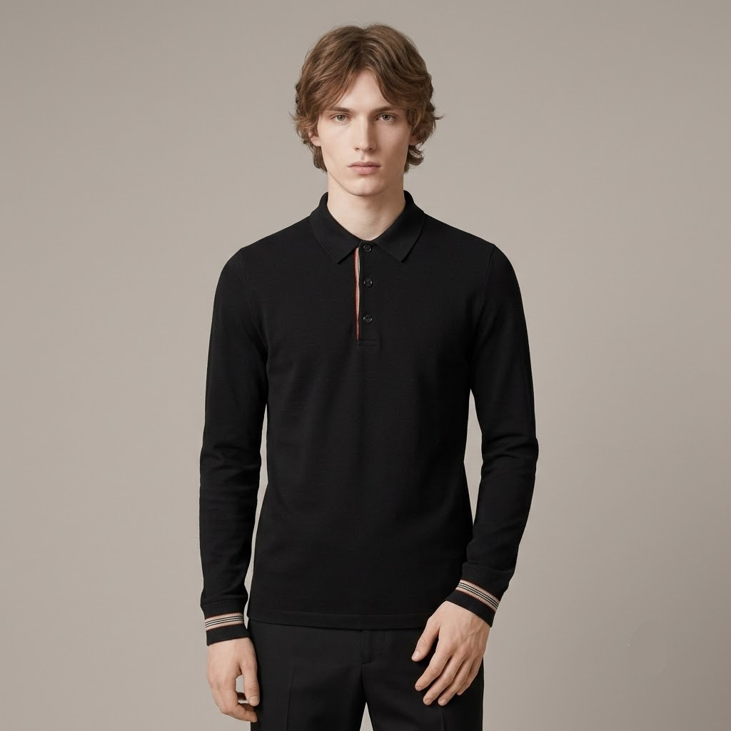 BURBERRY 【经典条纹】男式弹力舒适长袖简约通勤翻领Polo羊毛衫
