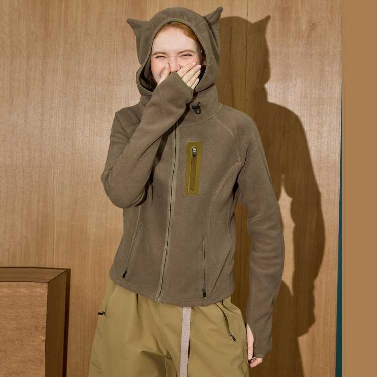 COOLHUT 立体猫耳短款修身俏皮款小众加厚摇粒绒2026冬季女式外套