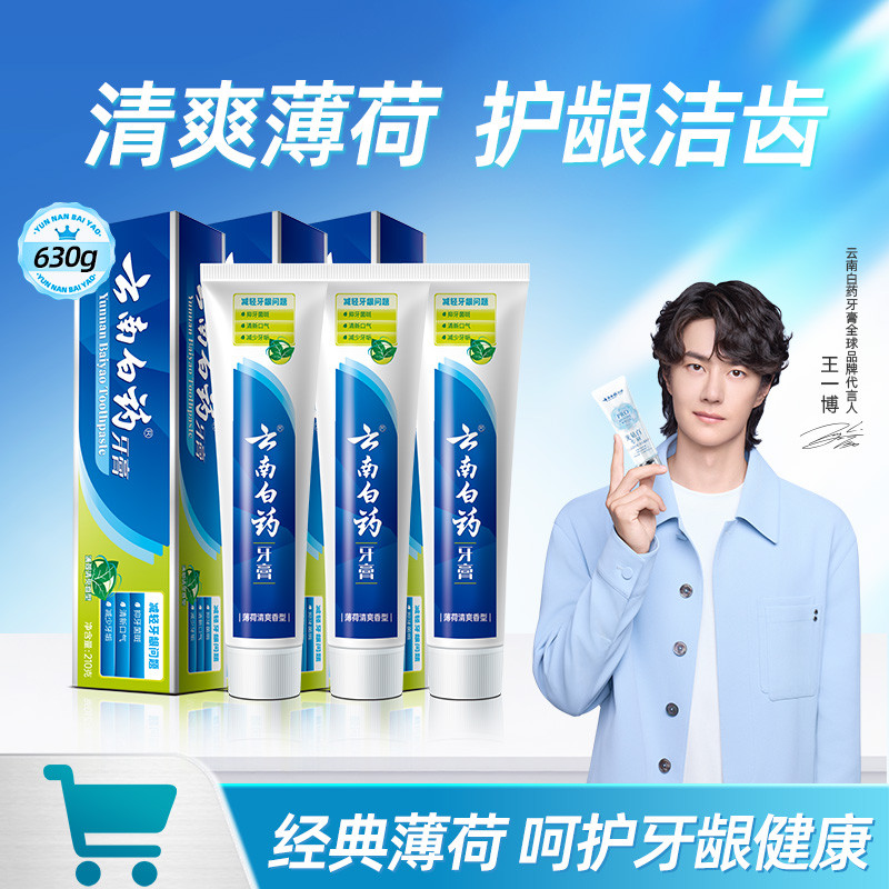 云南白药 【经典护龈】改善牙龈问题清新口气薄荷家庭装牙膏210g*3