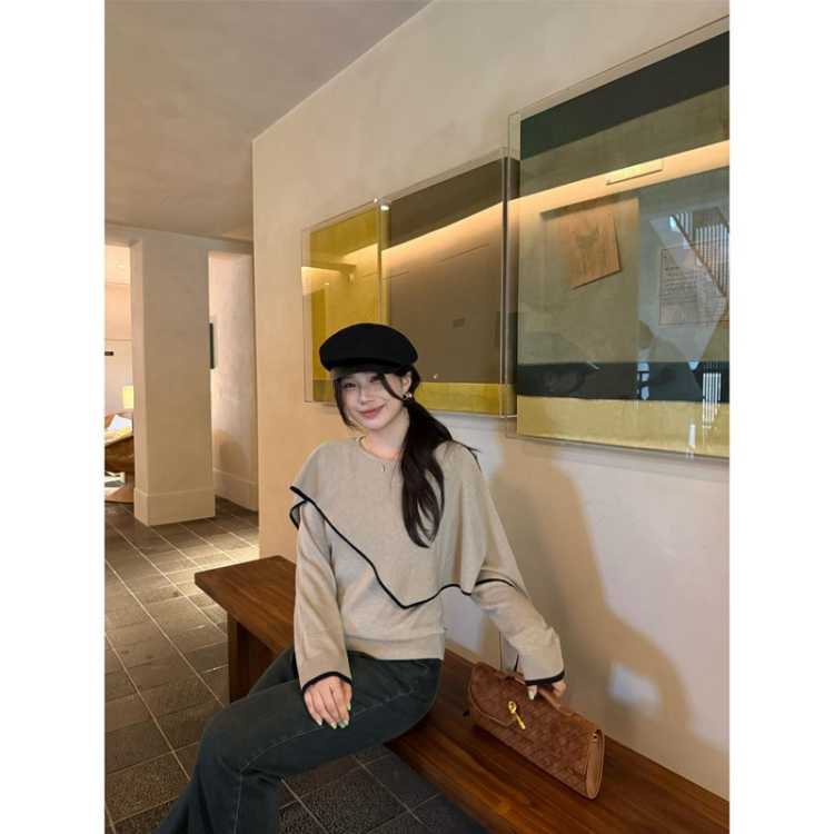 大婉酱 【披肩设计毛衫】微胖大码设计感假两件针织衫26秋新女羊毛上衣