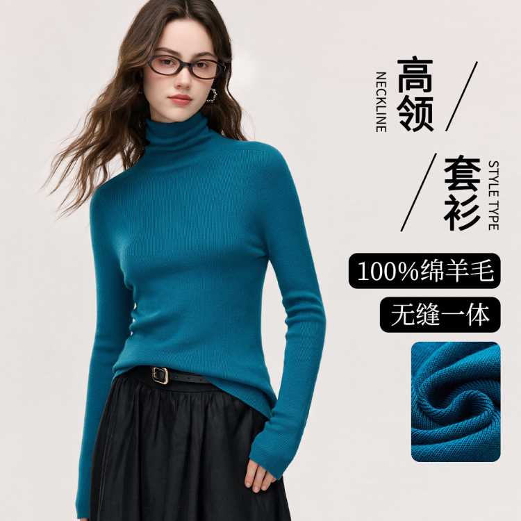 思诺芙德 可机洗精纺~无缝100%羊毛秋冬高级感打底衫针织上衣羊毛衫女
