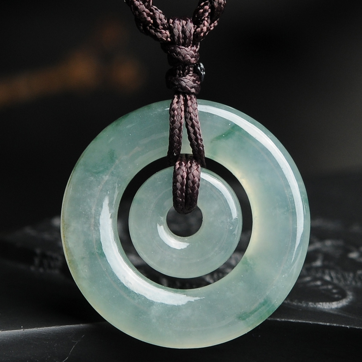 亿珍阁 翡翠a货冰糯种浅绿飘花平安扣玉坠/平安子母扣玉吊坠附证书