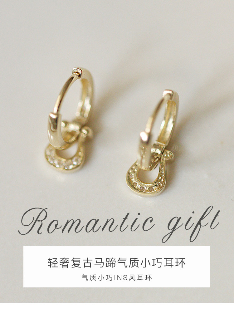 s925银耳圈轻奢复古镶钻马蹄耳扣气质小巧ins风耳环女耳饰