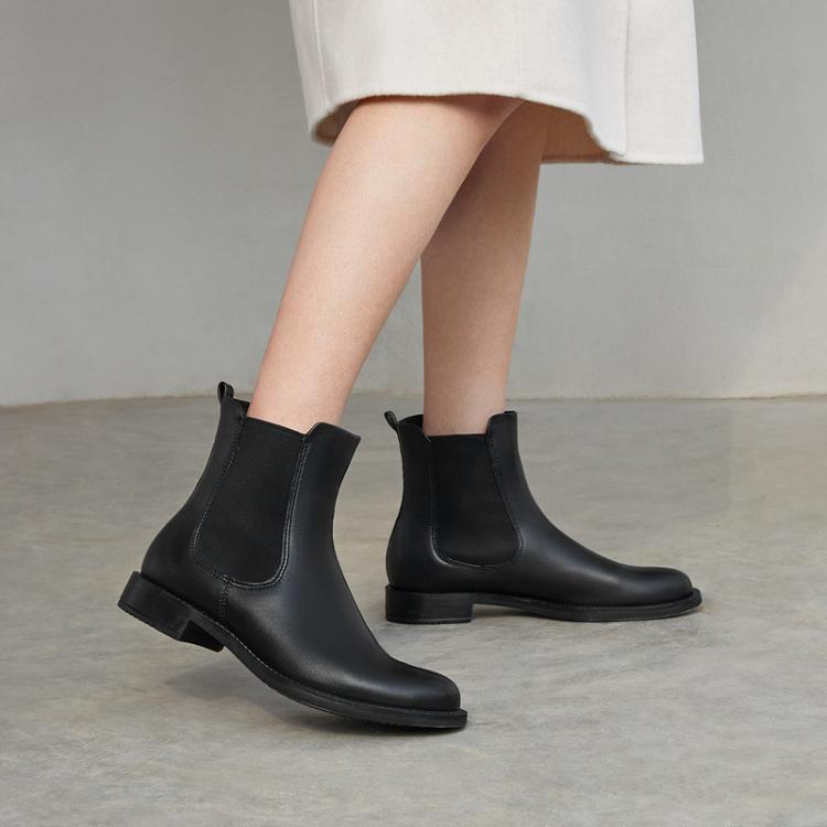 ECCO 【入会满减100】粗跟牛皮切尔西靴子女英伦短靴女鞋型塑266503