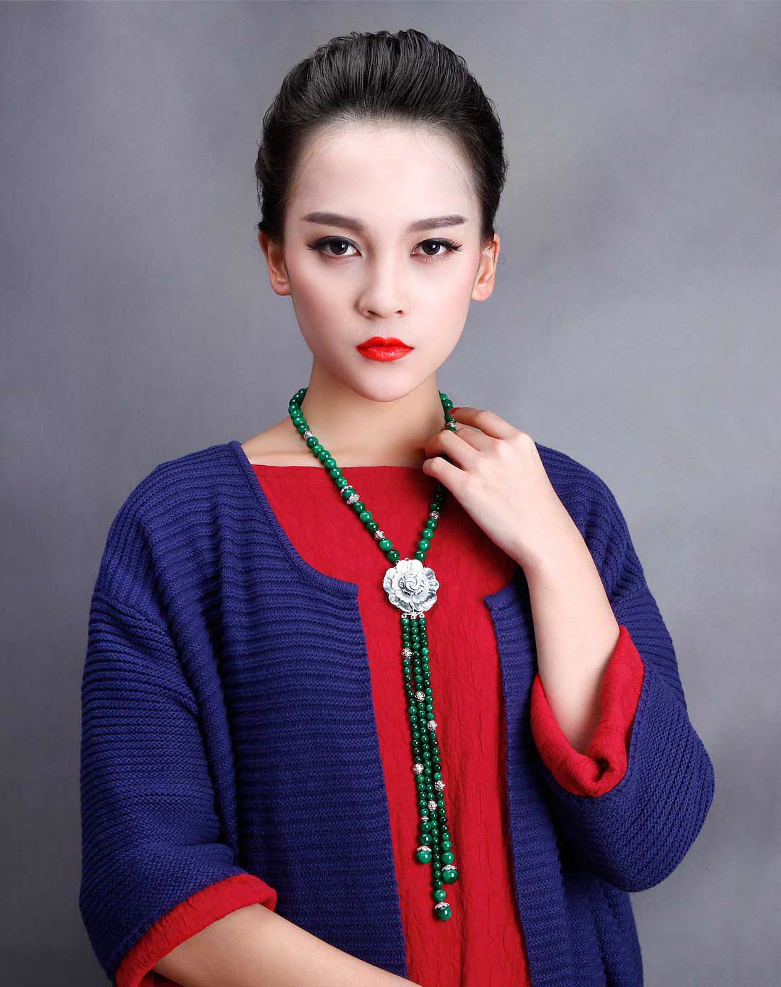 凤凰涅磐 翠羽 融色干青珍珠母贝流苏项链