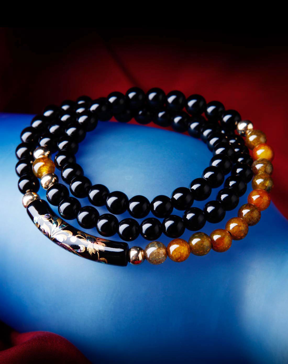 凤凰涅磐 墨花春 黑玛瑙龙纹石手绘弯管手链