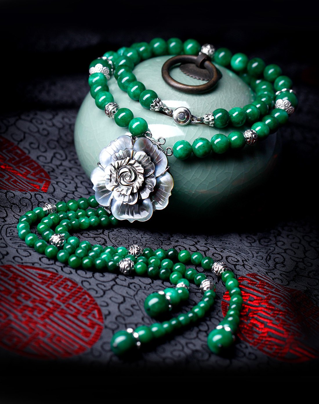 翠羽 原创设计民族风融色干青珍珠母贝流苏饰品项链女