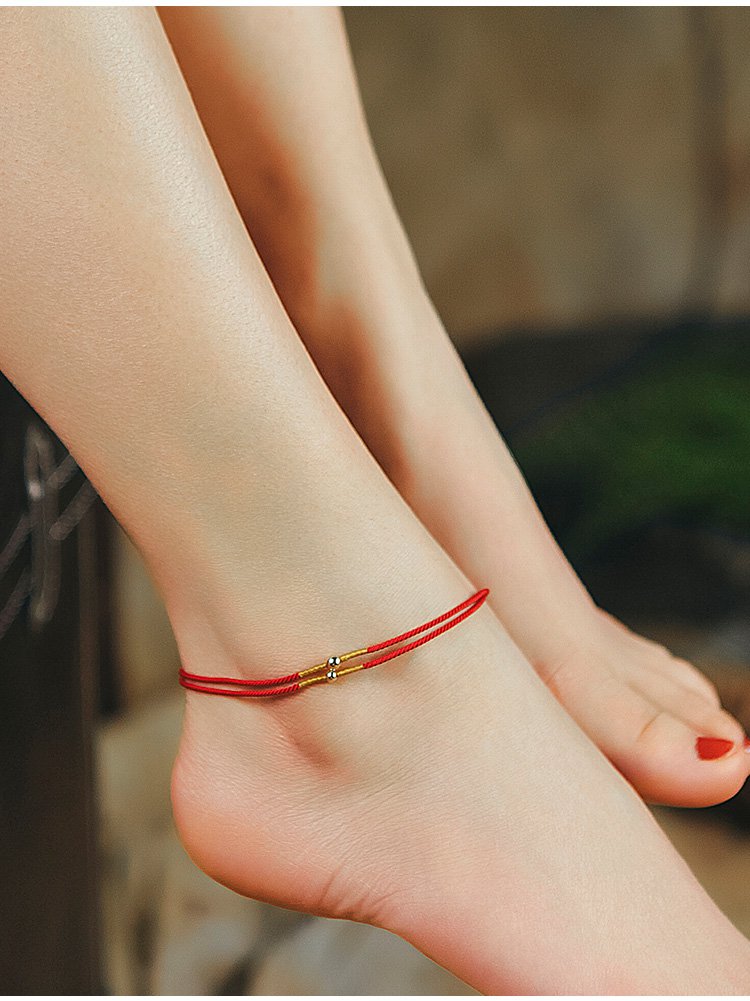 红婵 原创设计女士脚链手工编织红绳脚链简约脚绳足链女款