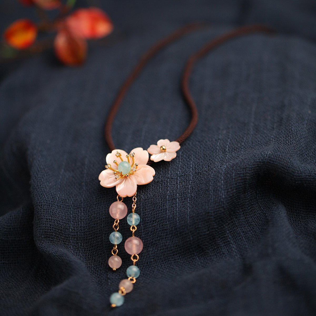 凤凰涅磐 原创设计 千蓉【项链】桃花项链女锁骨链女短款颈带水晶饰品