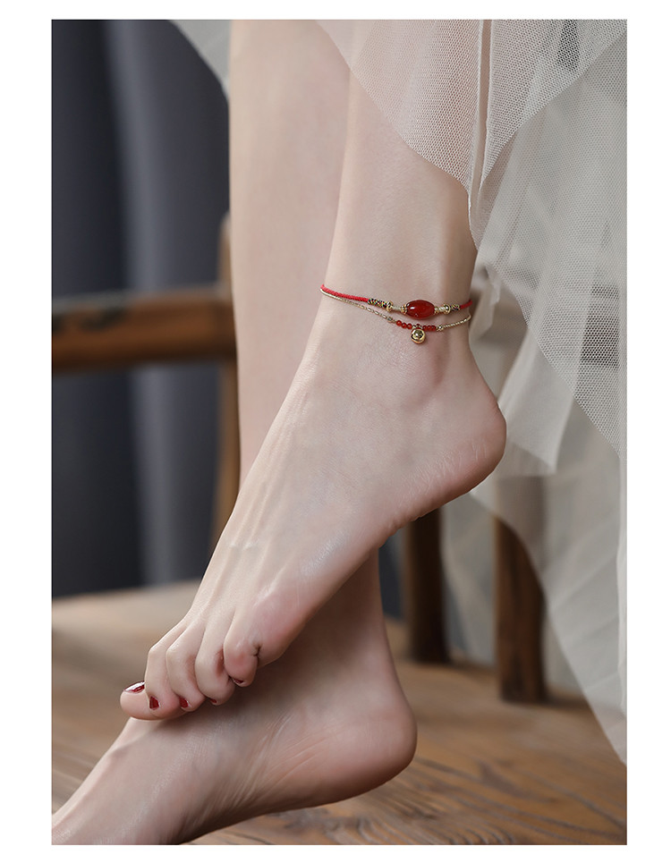本命年红绳脚链女古风铃铛吊坠脚踝链ins小众设计高级感脚绳 安铃