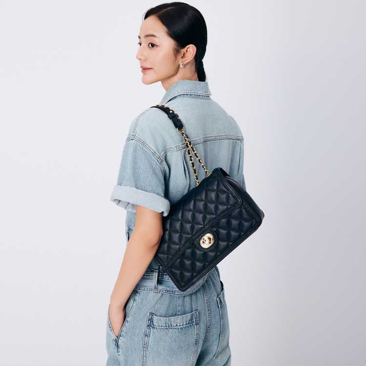 迪桑娜 【热销推荐】经典小香风菱格链条包头层牛皮单肩包