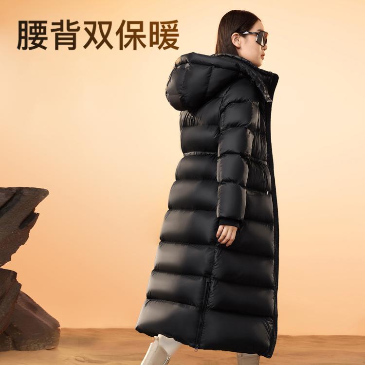 高梵 【高梵黑金鹅绒服】女王2.0十格可拆卸帽过膝大长款羽绒服