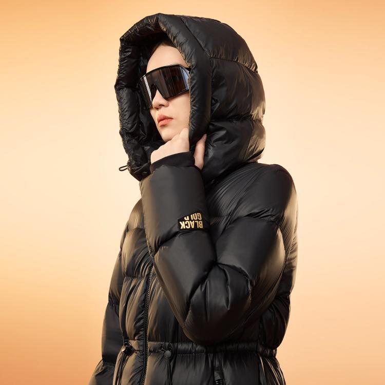 高梵 【高梵黑金鹅绒服】女王2.0十格可拆卸帽过膝大长款羽绒服