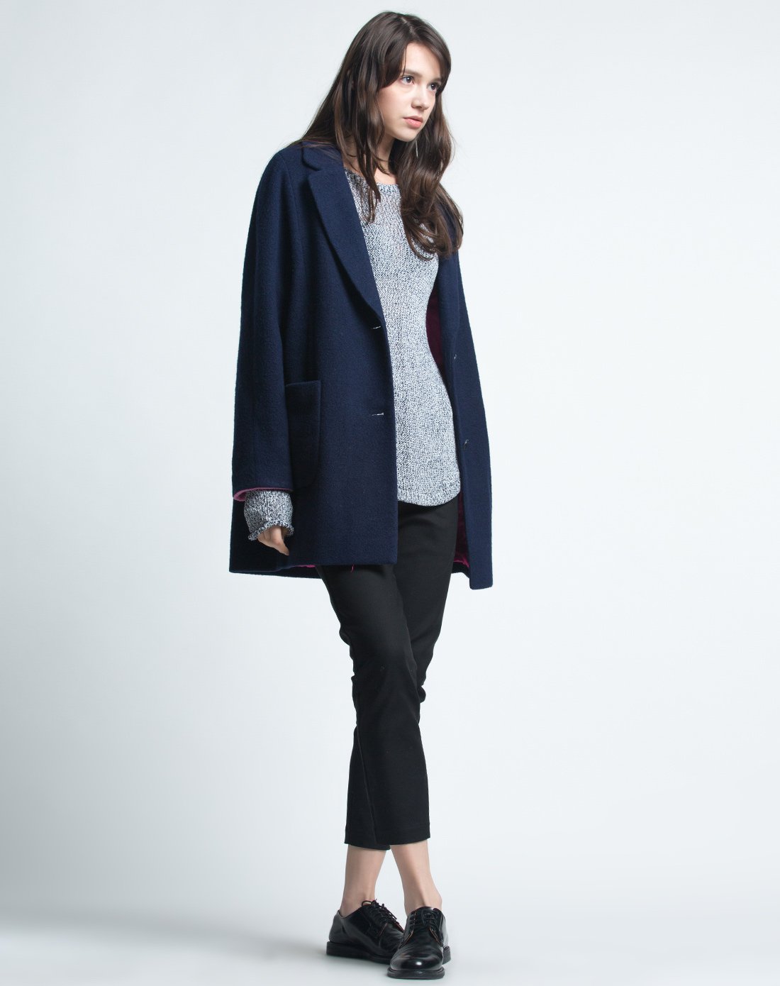 西装领中长大衣午夜蓝