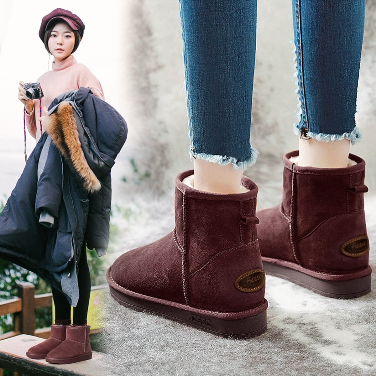 雪地靴女士棉鞋雪地靴女女款靴冬季女鞋短靴新款冬季女鞋平底女靴女士