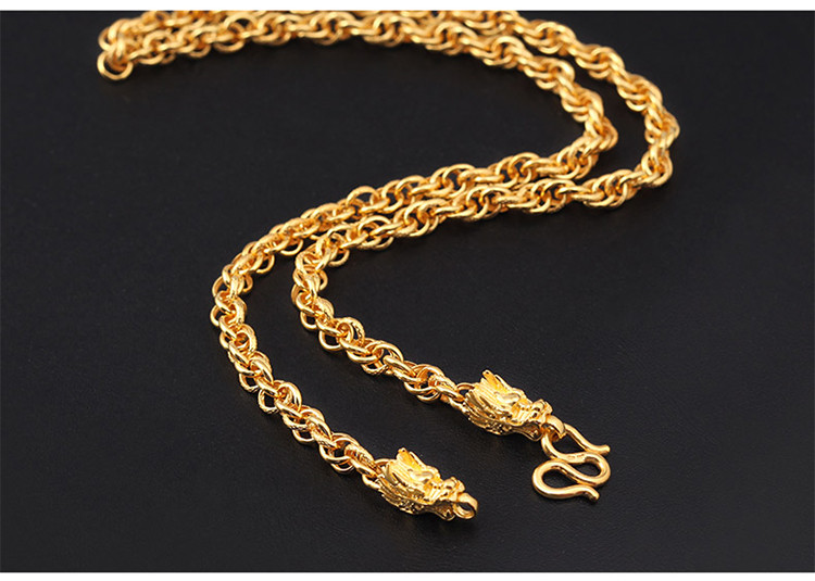 圆泰国 黄金龙头项链足金链子男款 橄榄链龙图链