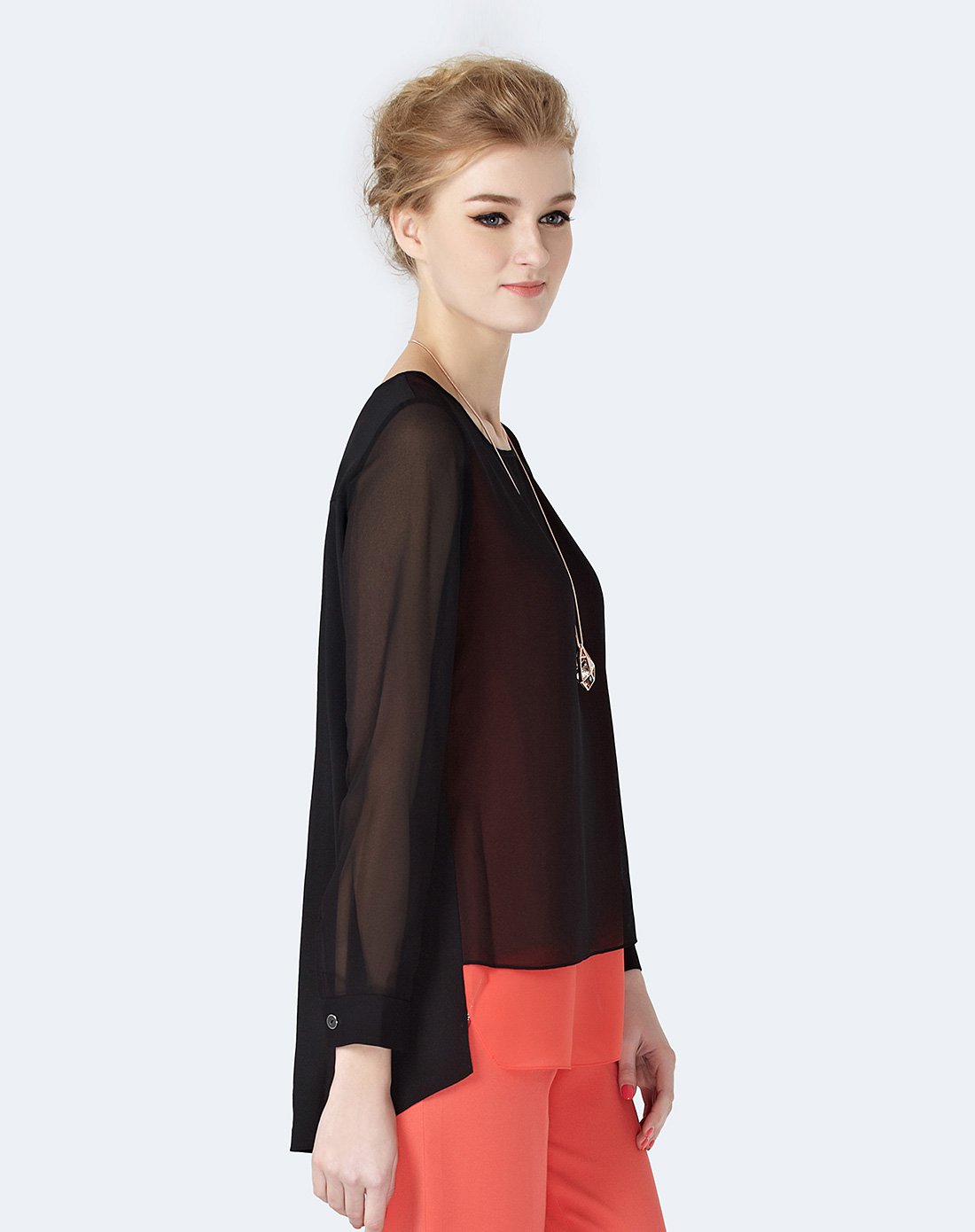 naersi娜尔思 女装2016秋装圆领时尚百搭长袖黑色