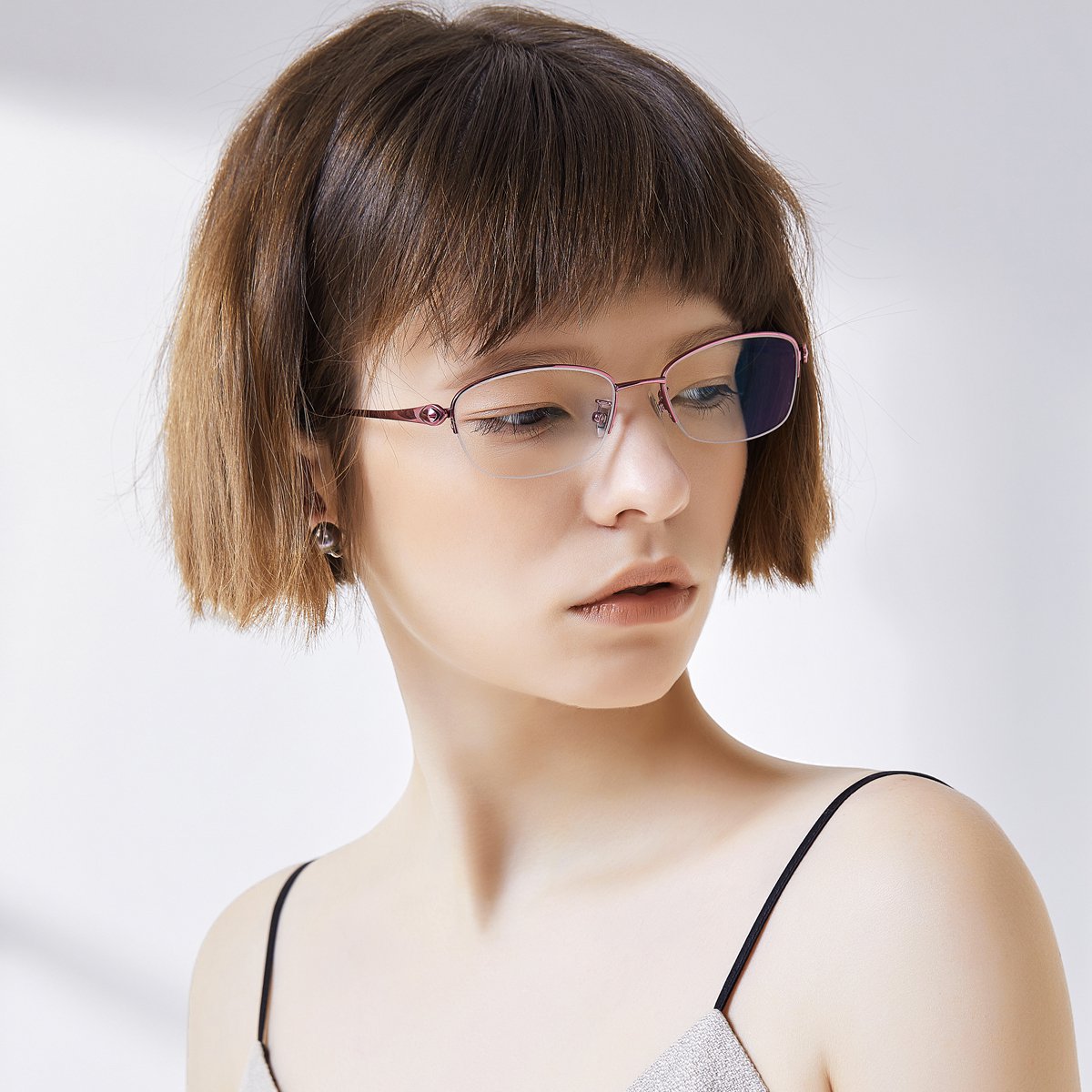 loho光学镜架商务钛合金眼镜架时尚超轻钛架女文艺椭圆半框钛架眼镜框