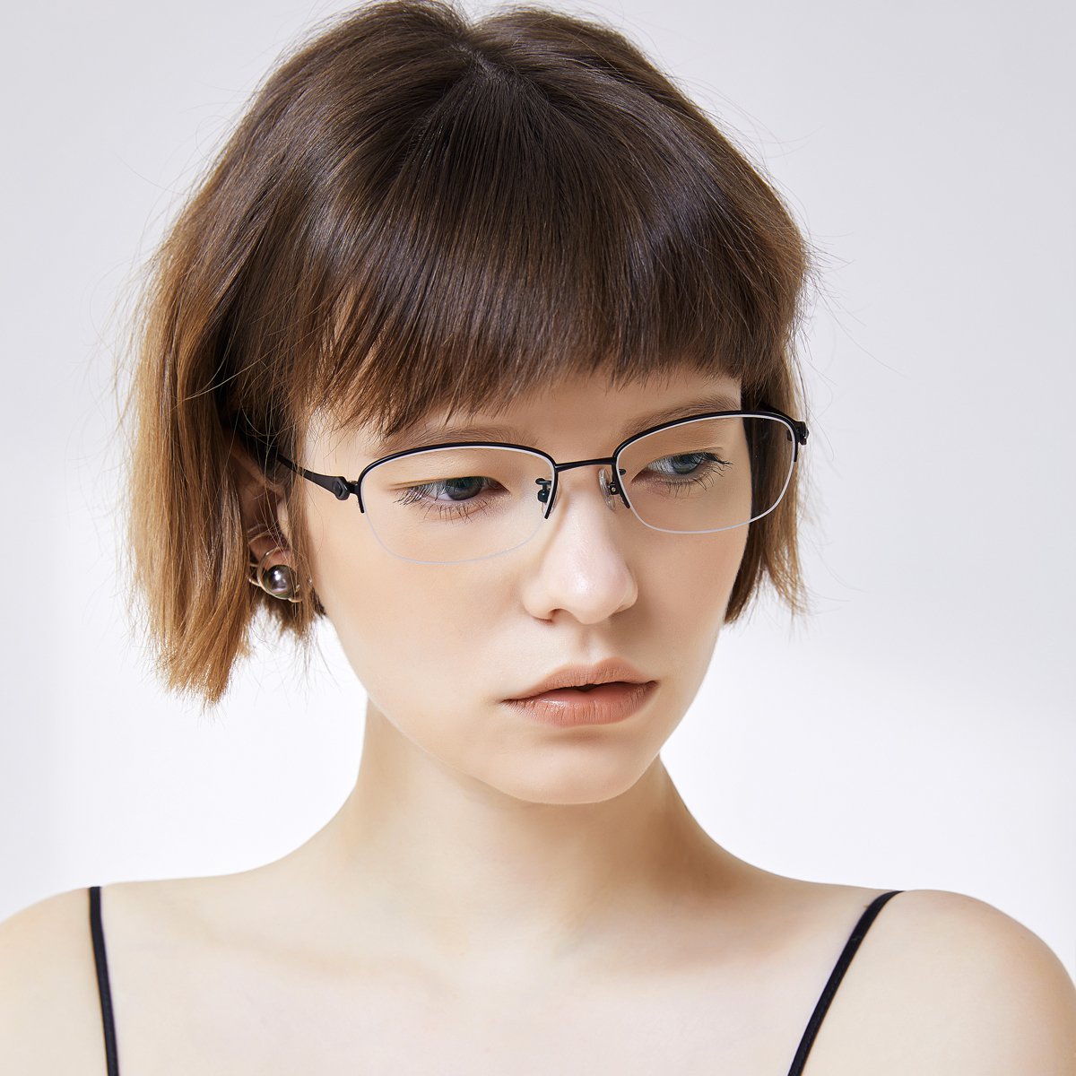 loho光学镜架商务钛合金眼镜架时尚超轻钛架女文艺椭圆半框钛架眼镜框