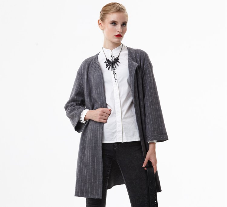 醉酷【商场同款】经典竖条纹h身型针织大衣zf3h03163a069_唯品会