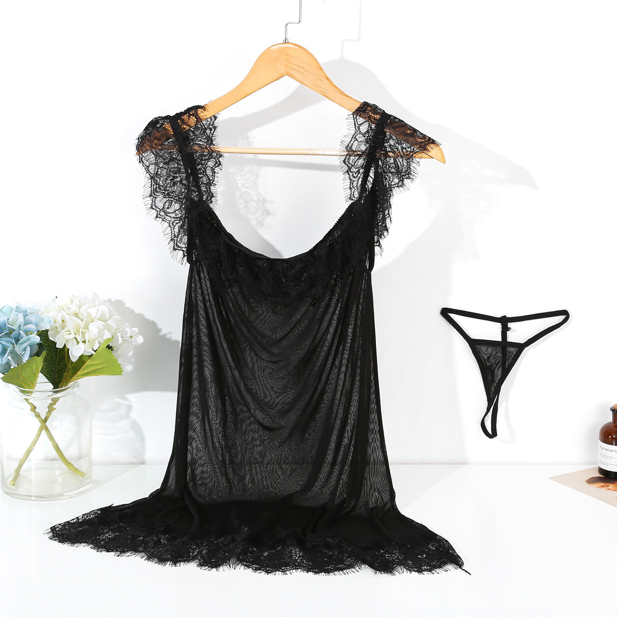 情趣内衣女式蕾感睡衣一字肩透视睡衣睡裙丝诱惑