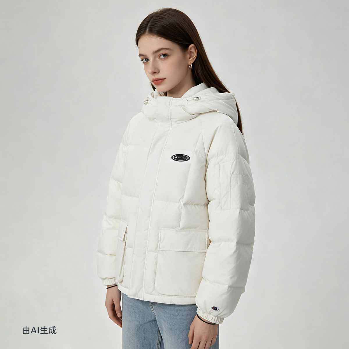 Champion 【冠军品牌】秋冬后背印花连帽羽绒服男女同款休闲保暖
