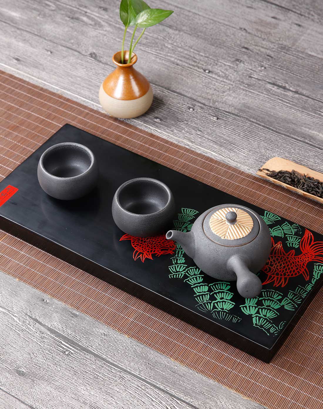 竹野 传统漆器茶盘 芳草