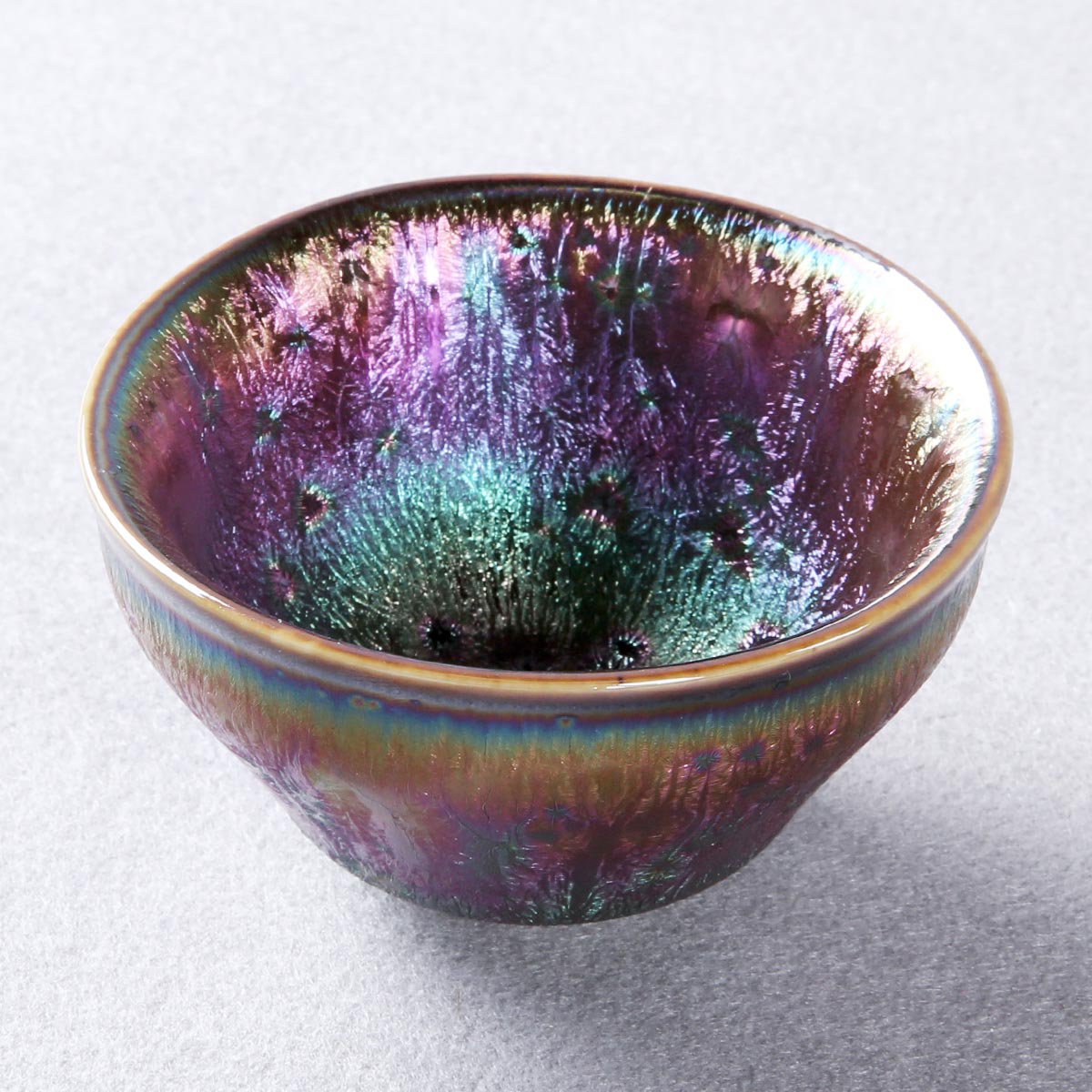 日本进口 手工七彩孔雀釉变建盏 陶瓷茶杯主人杯功夫茶具杯子