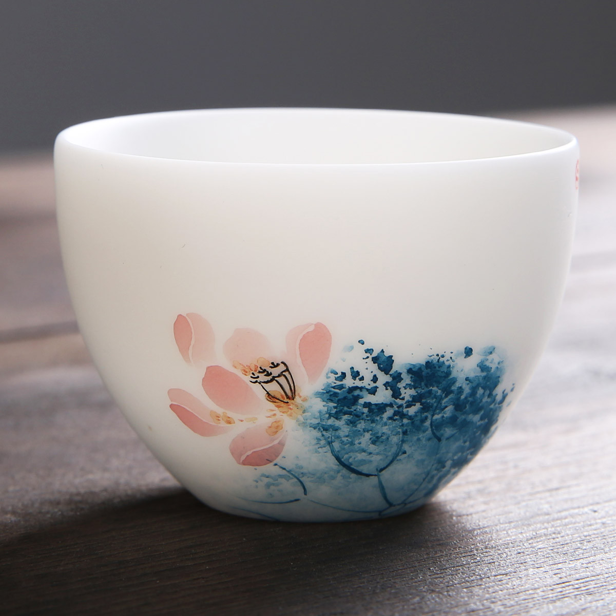 润和 羊脂玉白瓷手绘主人杯女单个功夫茶杯茶盏陶瓷卧足杯