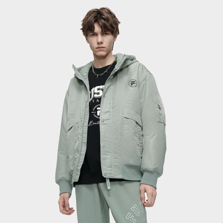 Fila 男装fusion系列时尚潮流男式保暖简约连帽男棉服 In Gray