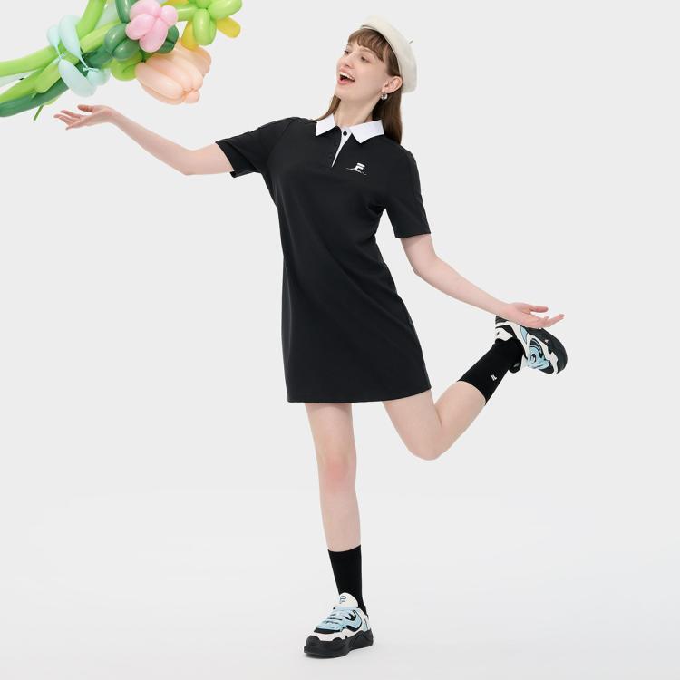 Fila 女装fusion系列夏季连衣裙女士polo领休闲针织连衣裙 In Black