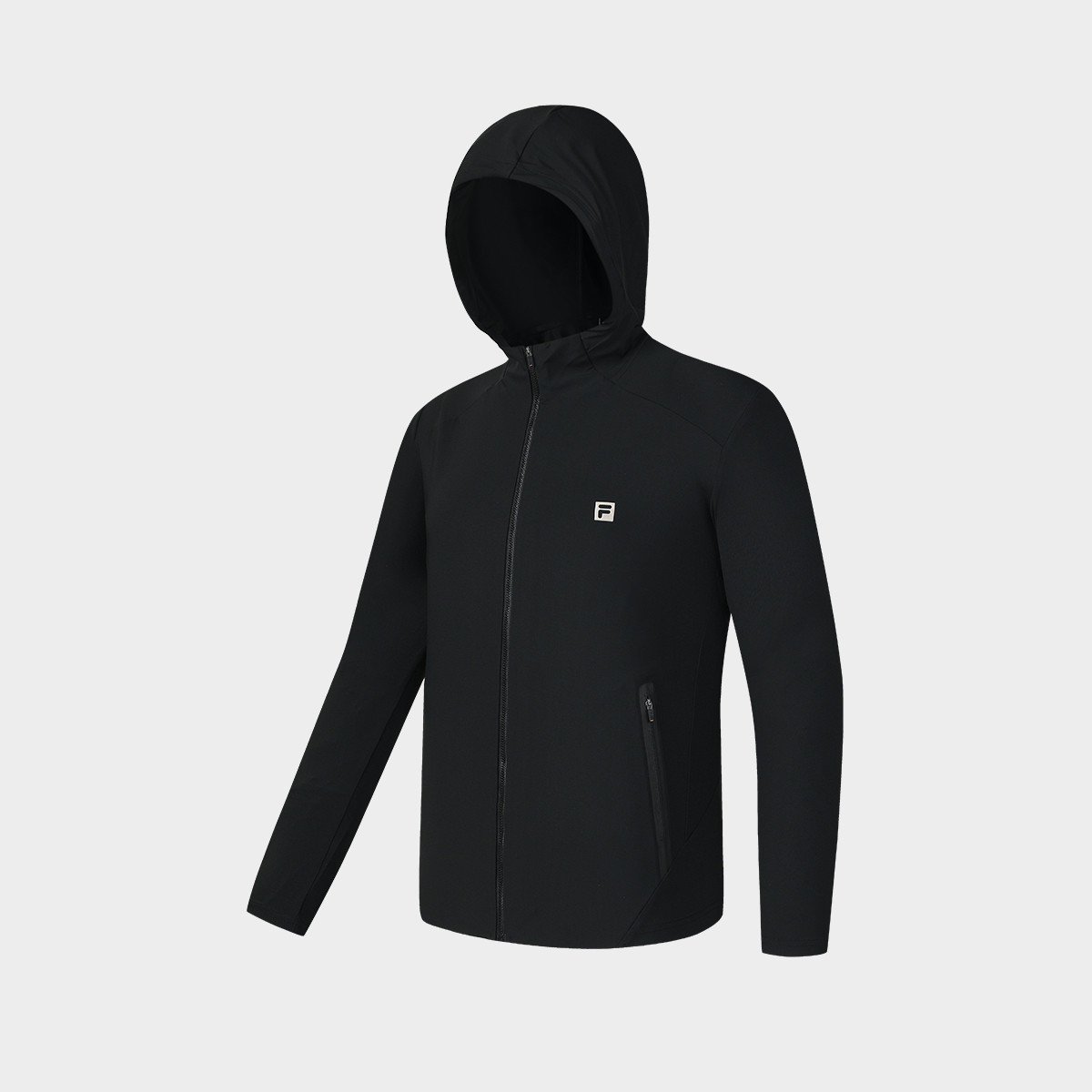 FILA 【抗紫外线】男装运动外套男士健身简约柔软高弹基础针织连帽上衣