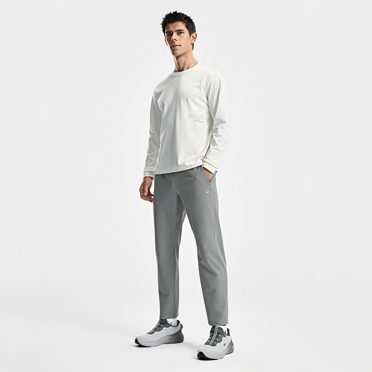 FILA 【灵动裤】男装运动休闲裤男士简约基础百搭高弹直口运动针织长裤