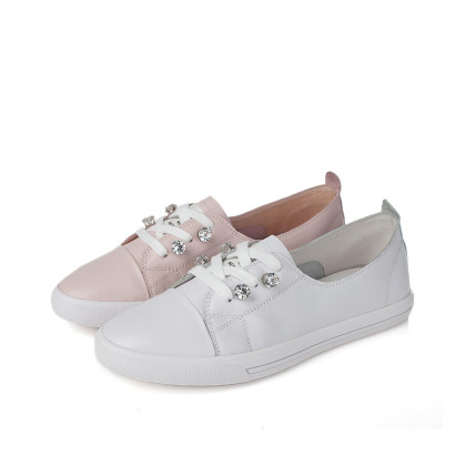 百思图BASTO男女鞋百思图 牛皮水钻系带平跟