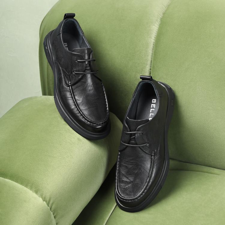 BELLE 【畅销推荐】百丽系带商务鞋男鞋秋舒适牛皮革爸爸鞋休闲皮鞋