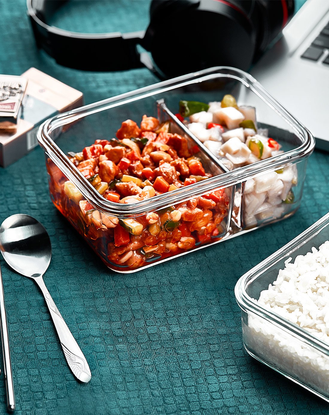 饭菜分离 大容量耐高温玻璃分隔保鲜盒饭盒便当盒1000ml