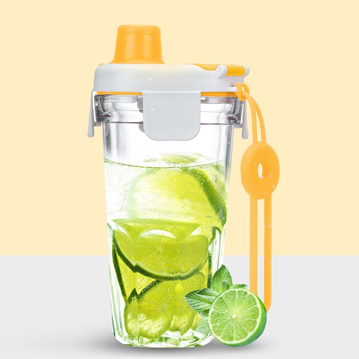 2018新 glasslock耐热钢化玻璃水杯便携带绳玻璃杯随行杯380ml