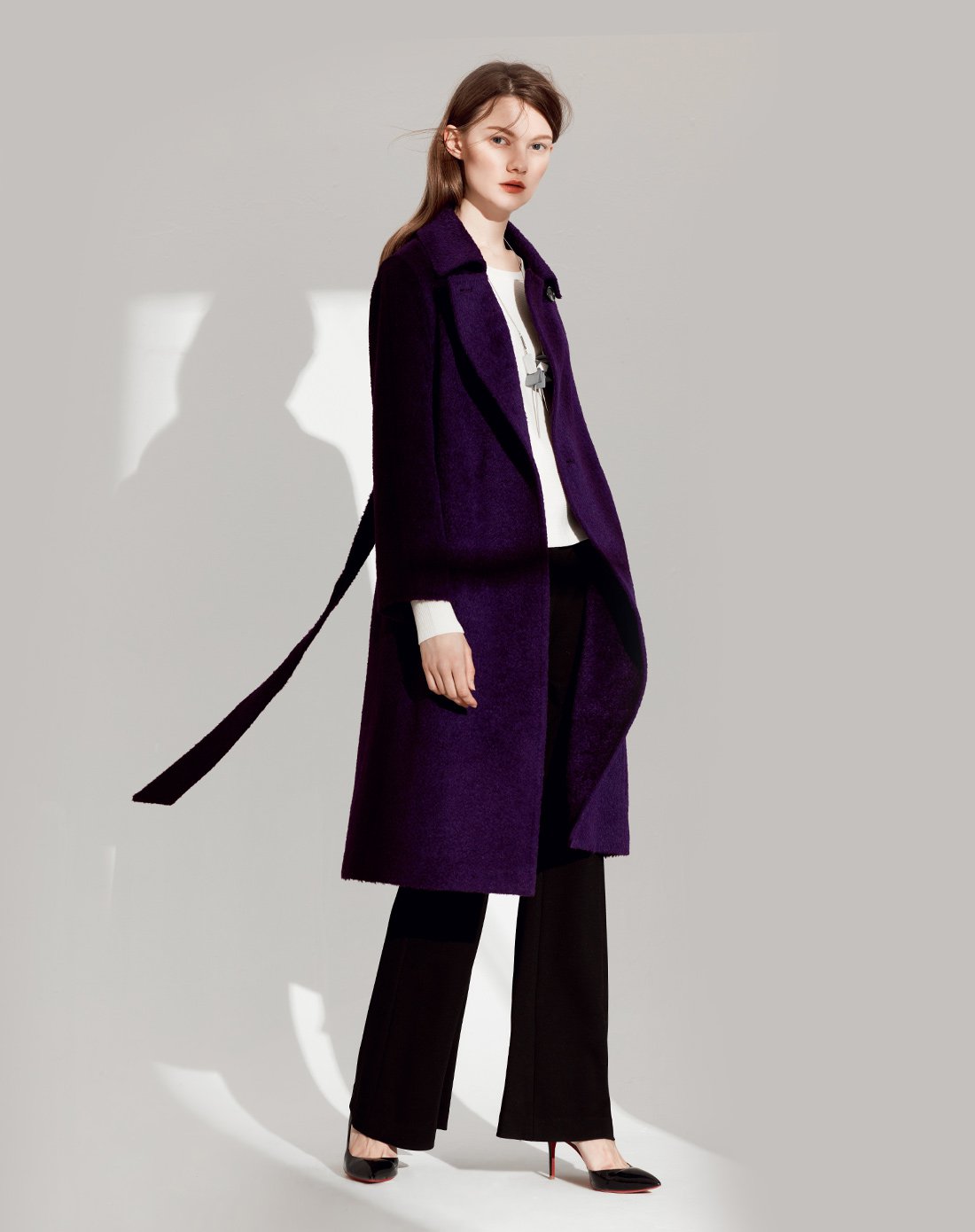 福芬fufen女装特卖旗舰店fufen福芬2018新款春秋系带羊毛大衣修身显瘦