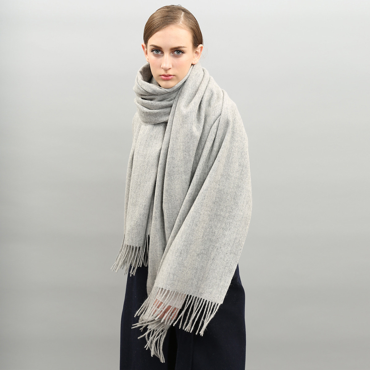 兆君男女通用羊毛防风围巾超大简约纯色舒适保暖多功能披肩