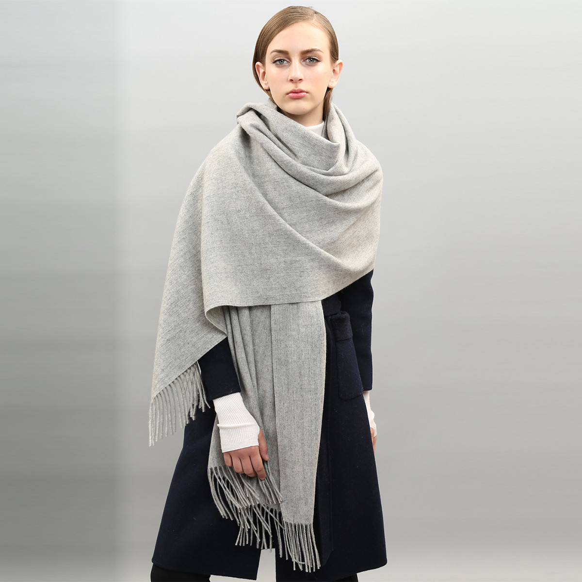 兆君男女通用羊毛防风围巾超大简约纯色舒适保暖多功能披肩