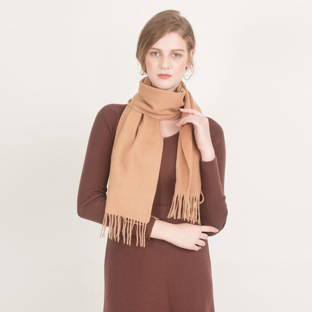 兆君 纯山羊绒驼色围巾