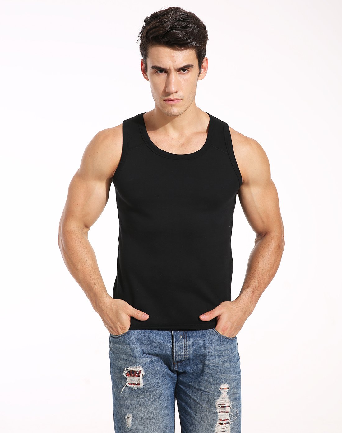 男士保暖圆领加绒塑身背心 单件黑色