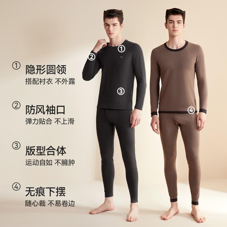 猫人 【蚕丝羊绒保暖套装】冬男士保暖内衣本命红品爸爸秋衣秋裤套装男