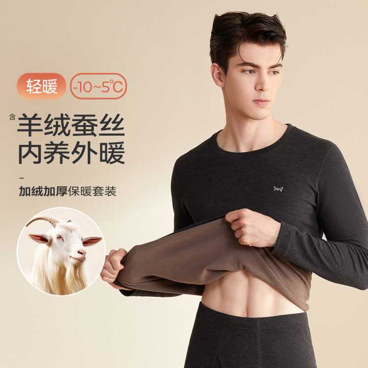 猫人 【蚕丝羊绒保暖套装】冬男士保暖内衣本命红品爸爸秋衣秋裤套装男