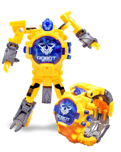 【可看时间】百变电子机甲变形机器人手表【黄】