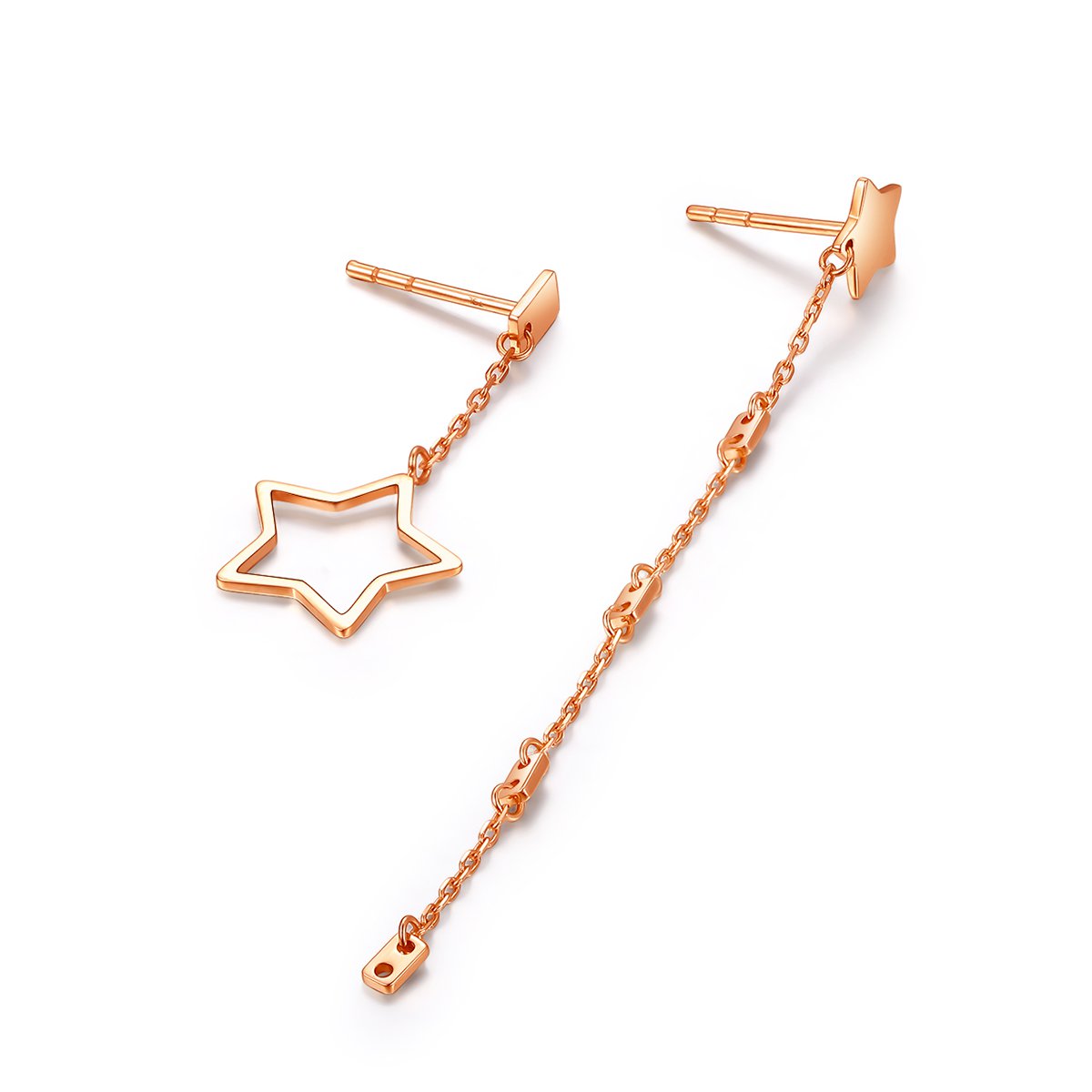 tsl谢瑞麟18k金耳线女彩金不对称简约星星k金耳坠耳饰