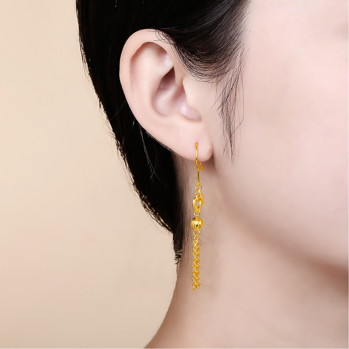 tsl谢瑞麟 足金女款时尚镂空爱心弯钩黄金耳钉耳坠